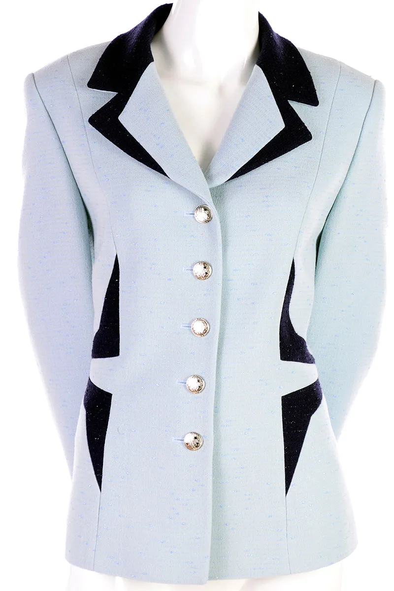 1990s Escada Margaretha Ley Blue Blazer W Avant Garde Geometric Design