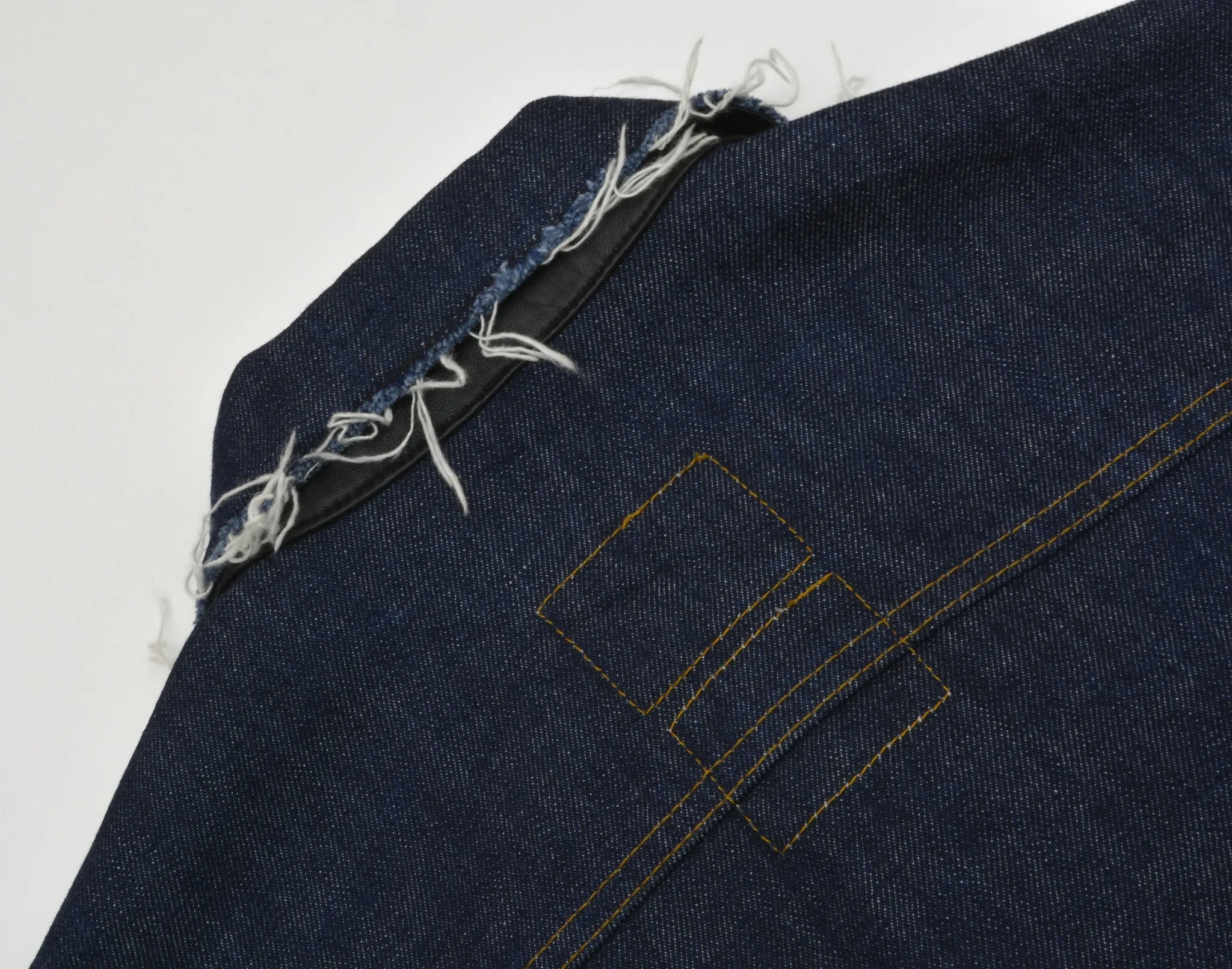 2003 Raw Denim Slim Classic 1-Pocket Jacket with Asymmetric Leather Applications