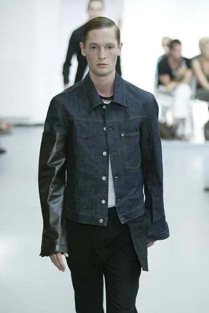 2003 Raw Denim Slim Classic 1-Pocket Jacket with Asymmetric Leather Applications