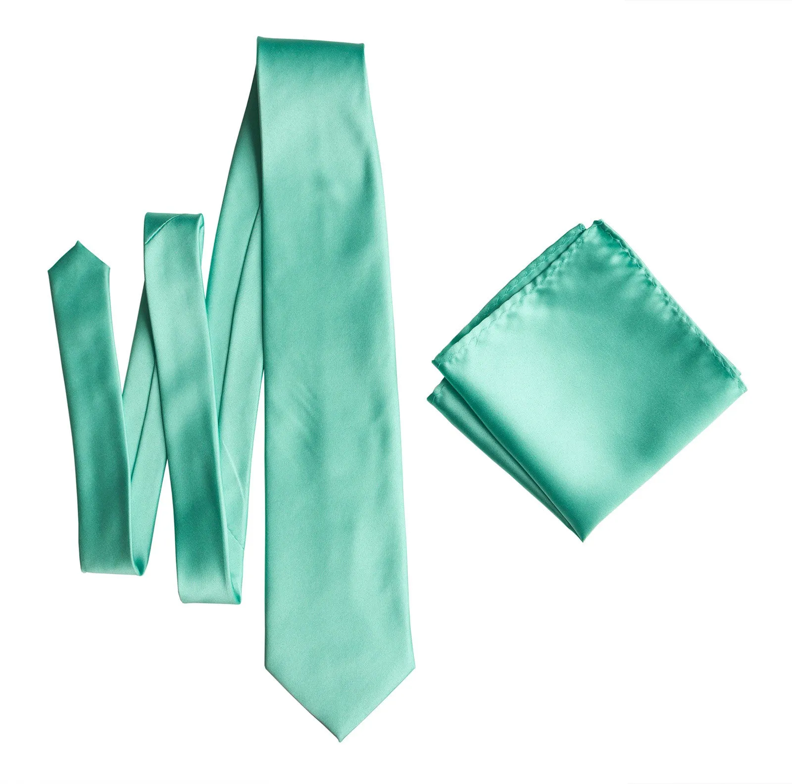 Aqua Blue Pocket Square. Blue-Green Solid Color Satin Finish, No Print