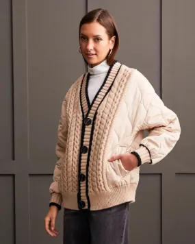 Beige Quilted Cardigan