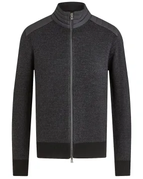 Belstaff Kelby Zip Houndstooth Merino Wool Cardigan - Grey