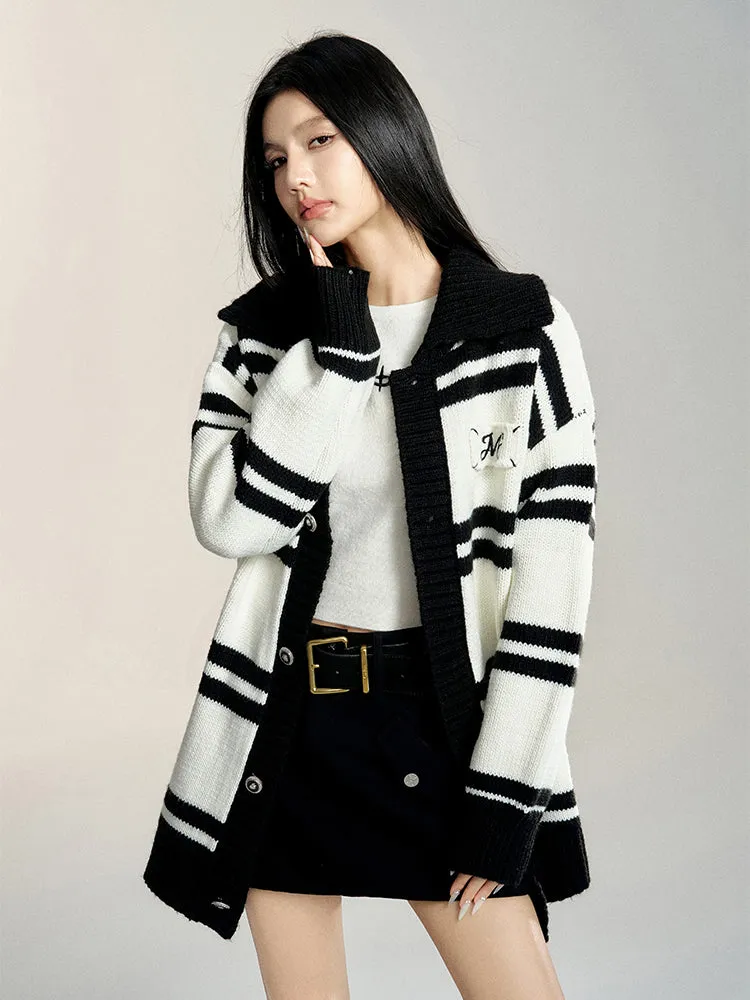 Black & White Striped Oversized Sweater Cardigan