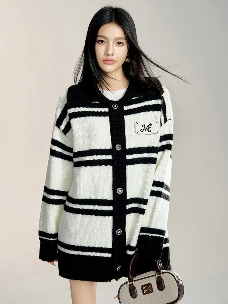 Black & White Striped Oversized Sweater Cardigan