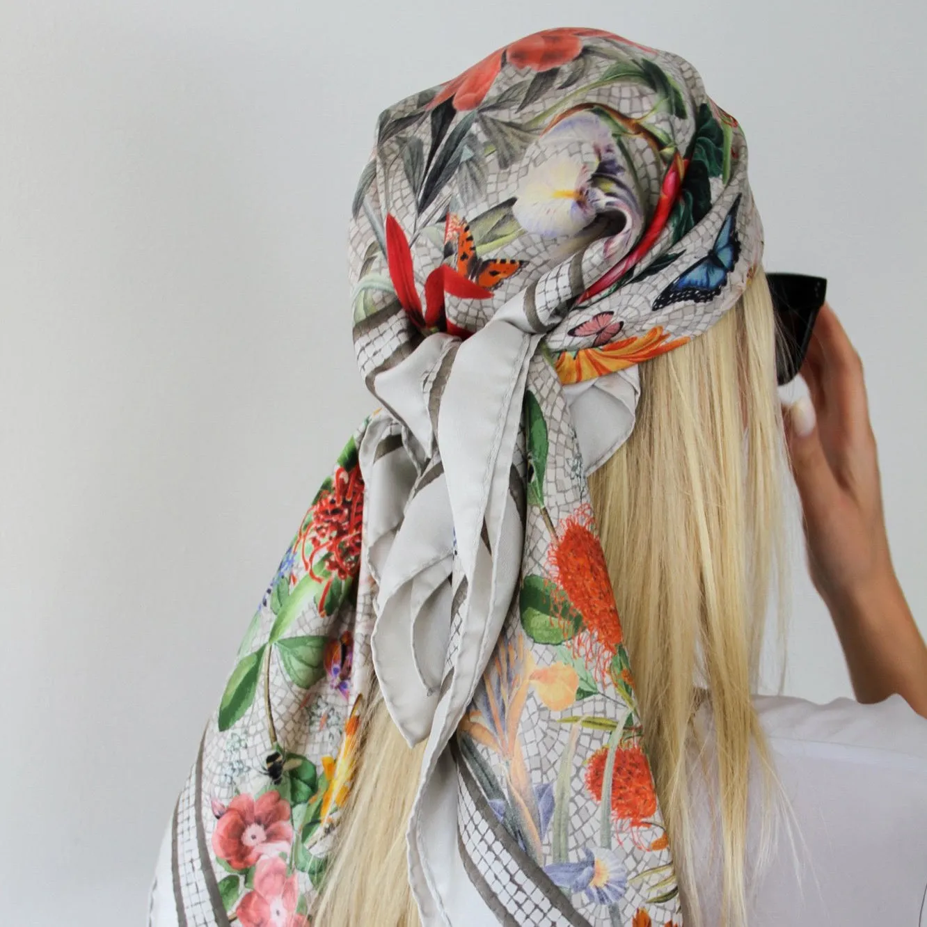 'Botanica Ecru Silk classic' Italian made 100% silk Scarf 90cm x 90cm