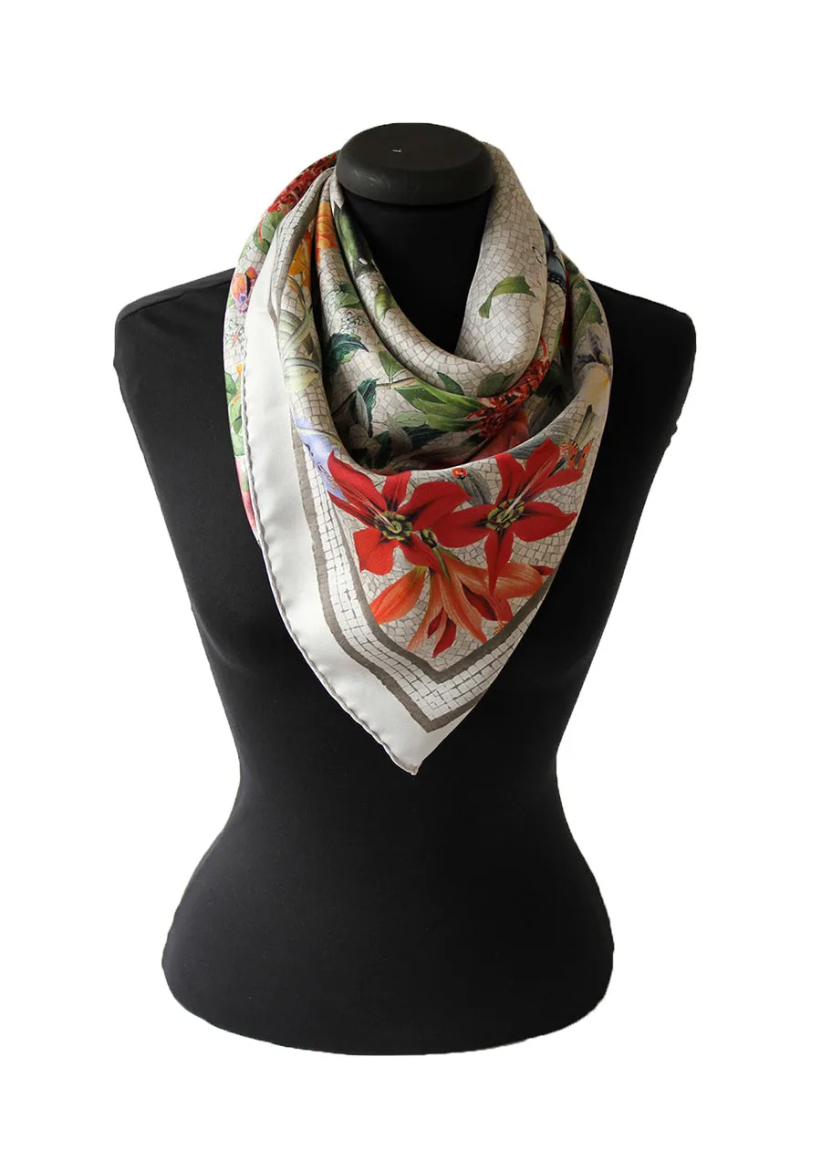 'Botanica Ecru Silk classic' Italian made 100% silk Scarf 90cm x 90cm