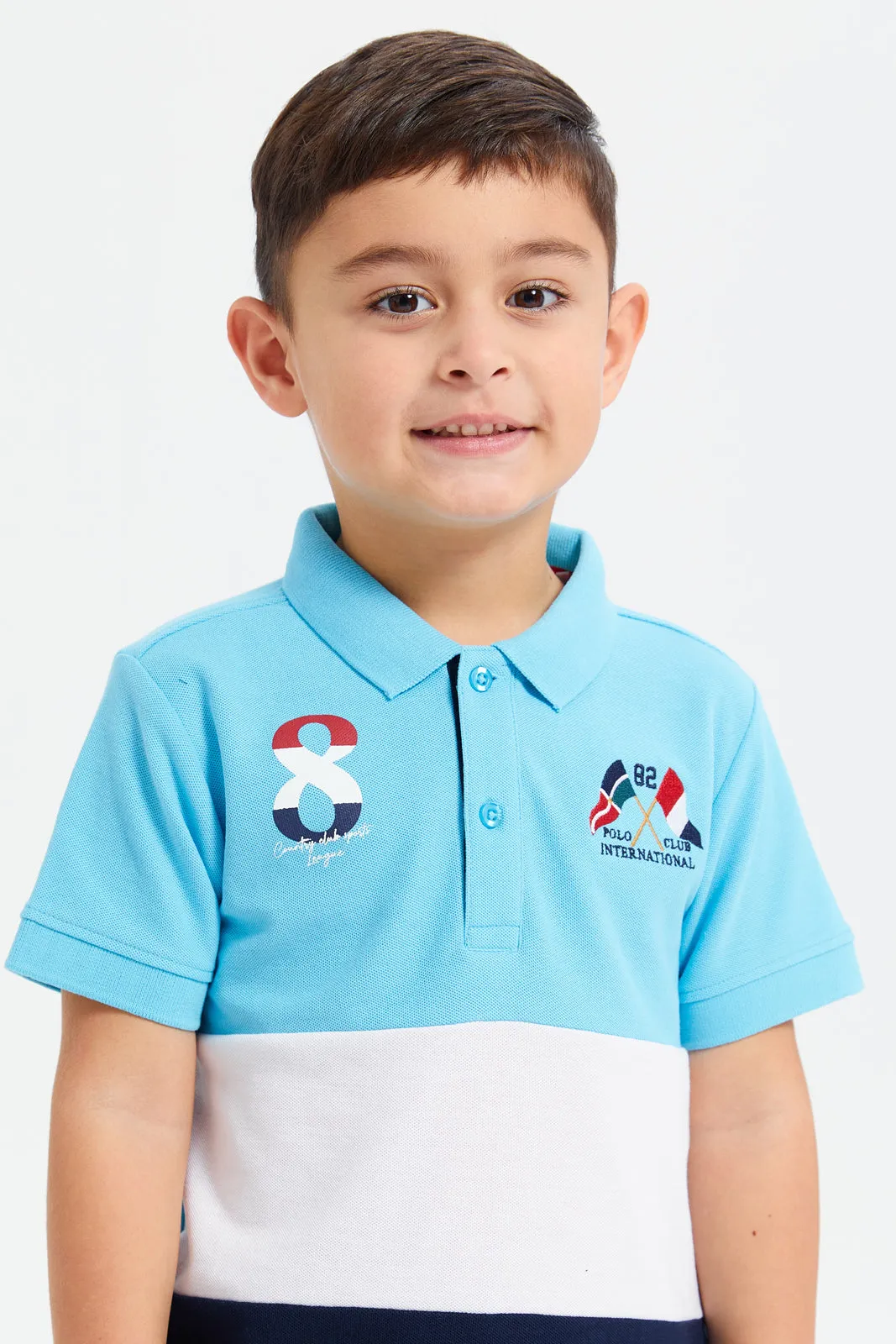 Boys Blue Cut And Sew Polo Shirt