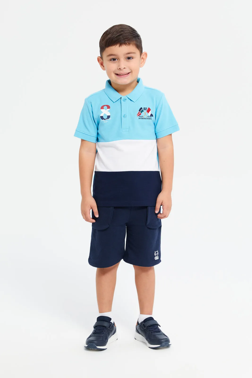 Boys Blue Cut And Sew Polo Shirt