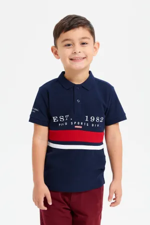 Boys Navy Cut And Sew Polo Shirt