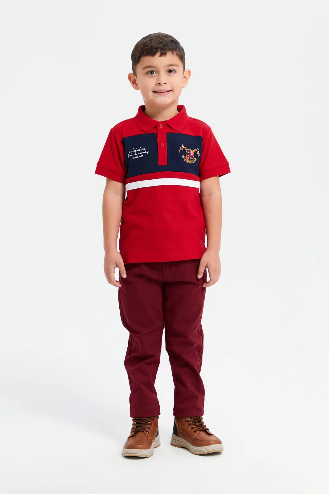 Boys Red Cut And Sew Polo Shirt