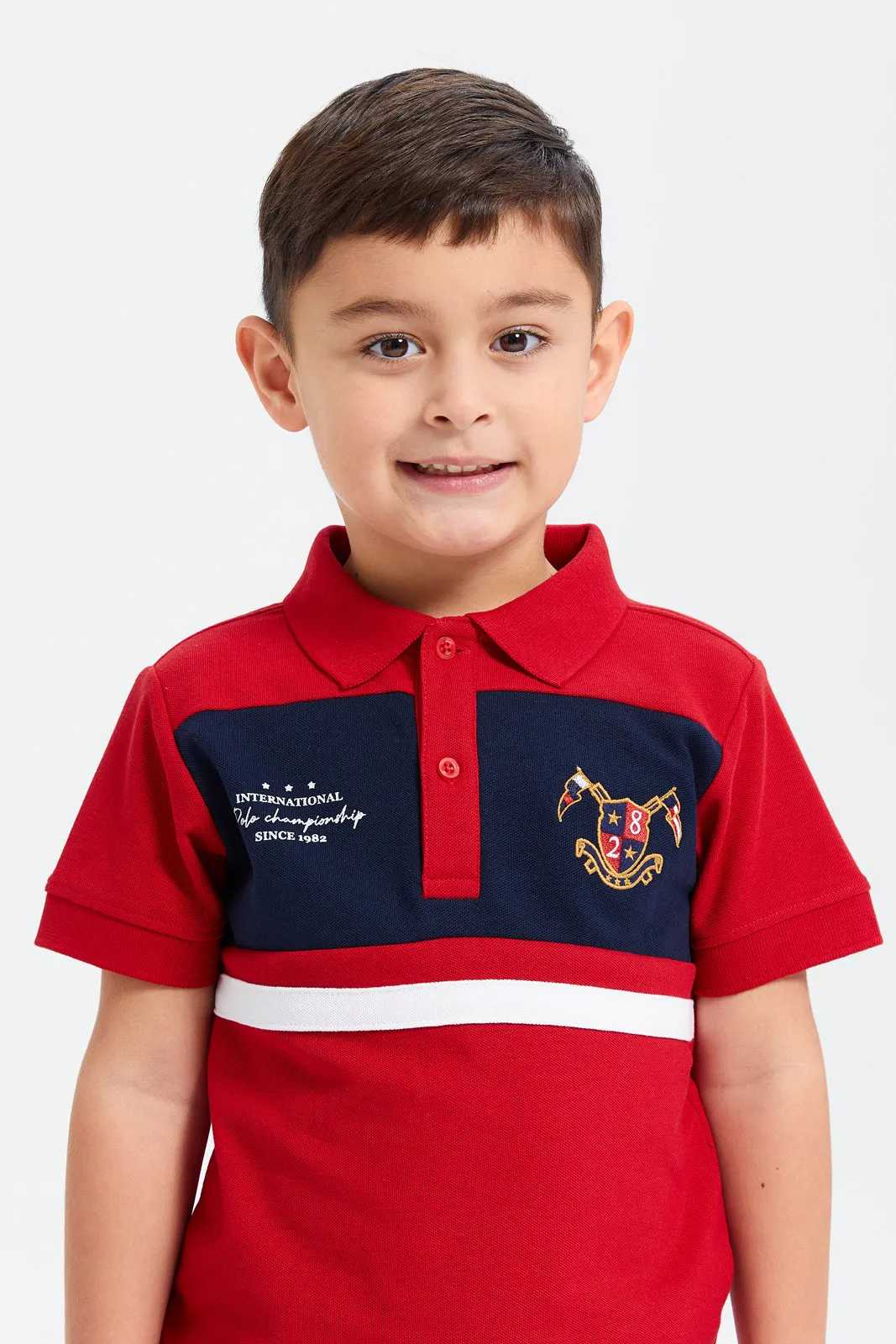 Boys Red Cut And Sew Polo Shirt