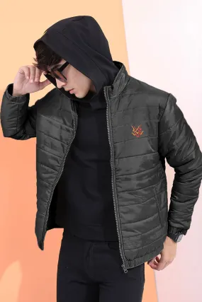 Burnt Soul Men's Flame Crest Embroidered Long Sleeve Puffer Jacket