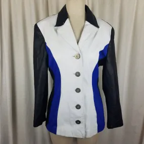 Chia Colorblock Leather Jacket Womens sz L Blue Black White Avant Garde 80s Rock