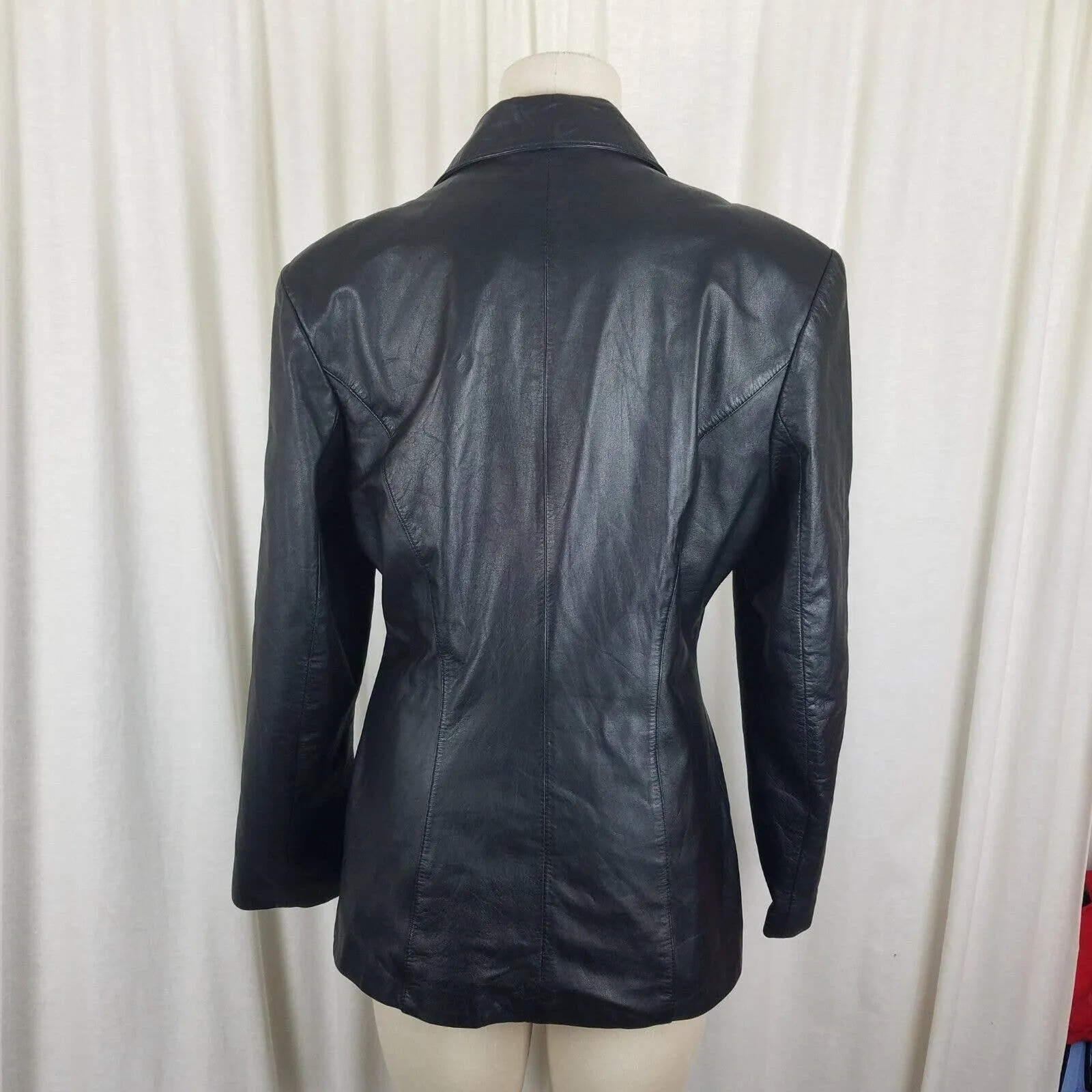 Chia Colorblock Leather Jacket Womens sz L Blue Black White Avant Garde 80s Rock