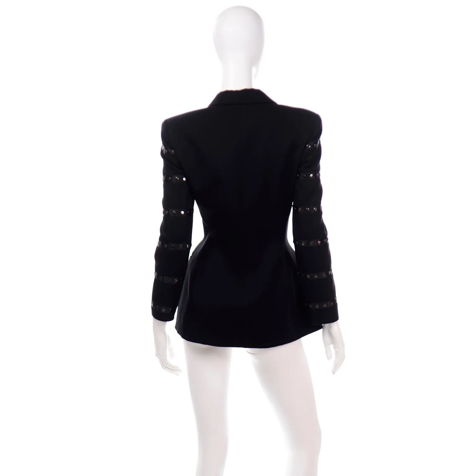 Claude Montana Avant Garde Black Blazer Jacket W Asymmetrical Hem & Studs