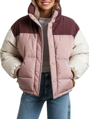 Color Block Puffer Jacket For Women