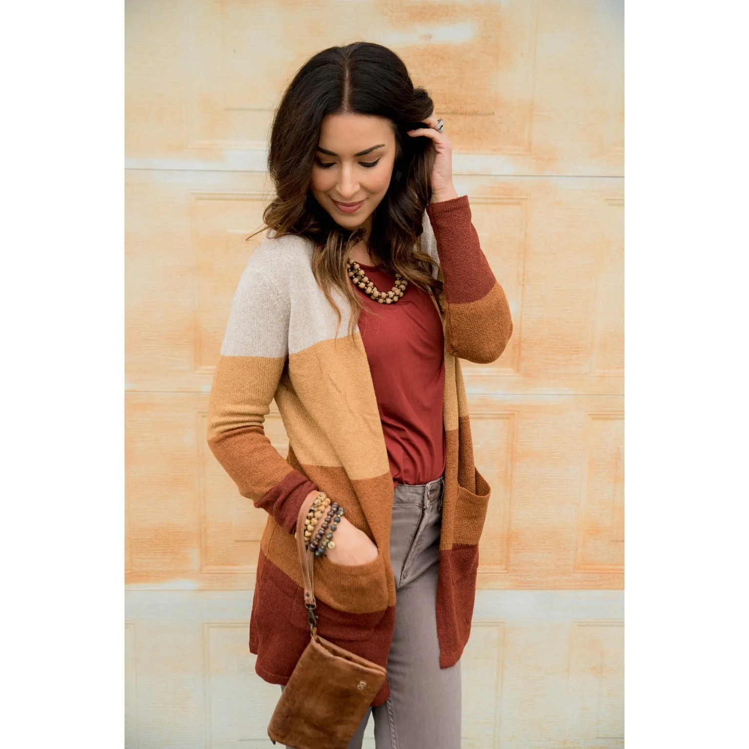 Color Blocked Pocket Cardigan