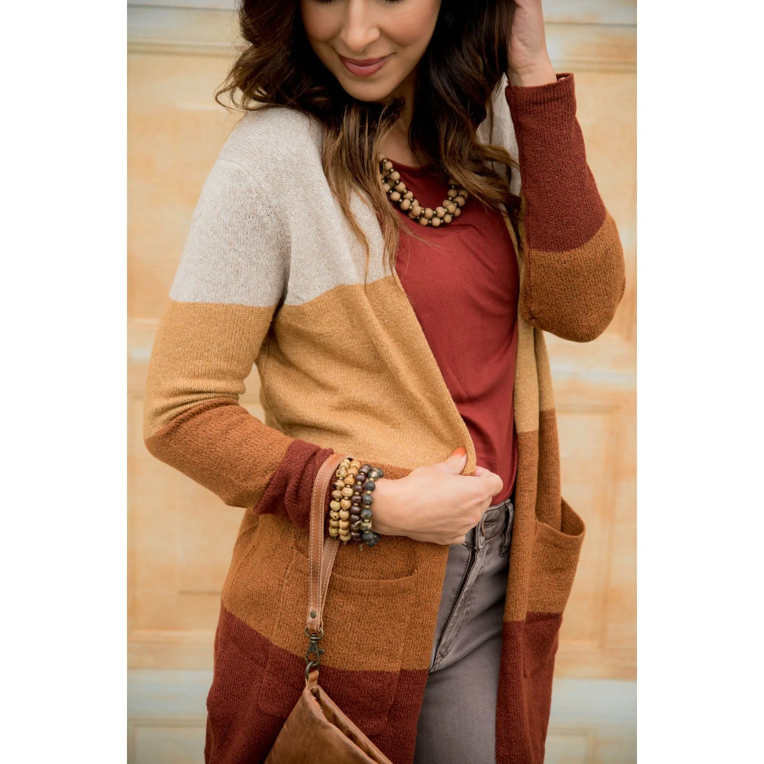 Color Blocked Pocket Cardigan