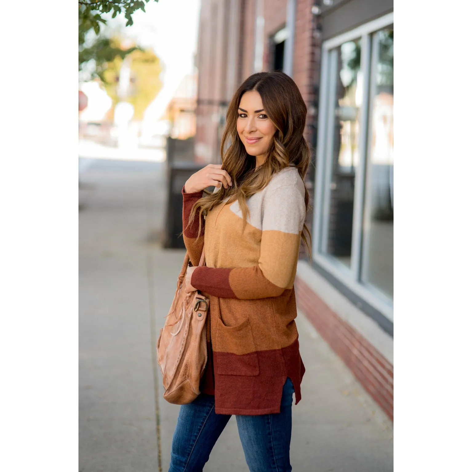 Color Blocked Pocket Cardigan