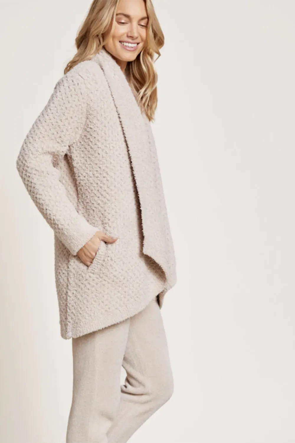 CozyChic Honeycomb Shawl Cardigan - Sand Dollar