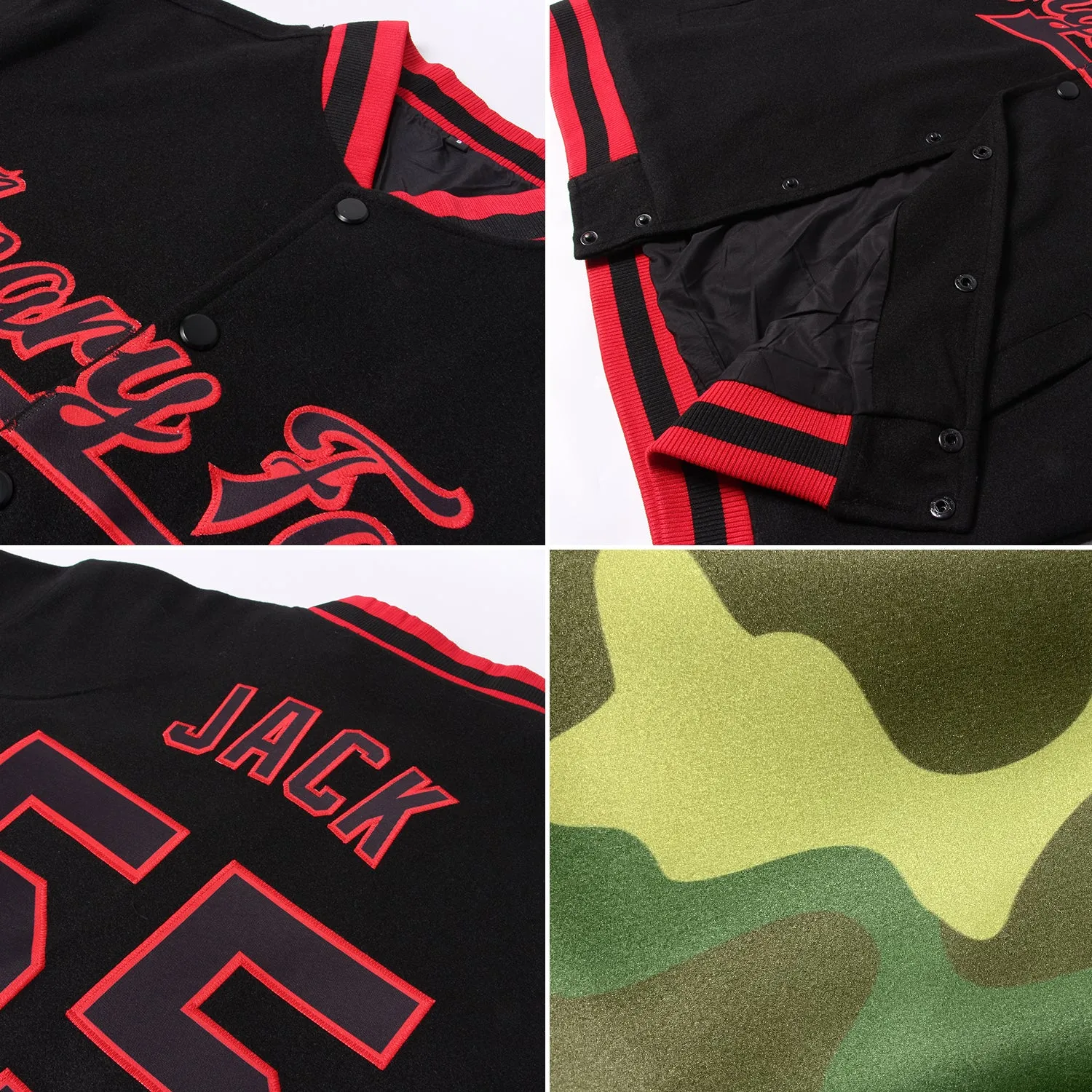 Custom Camo Aqua Black-Pink Bomber Full-Snap Varsity Letterman Salute To Service Jacket