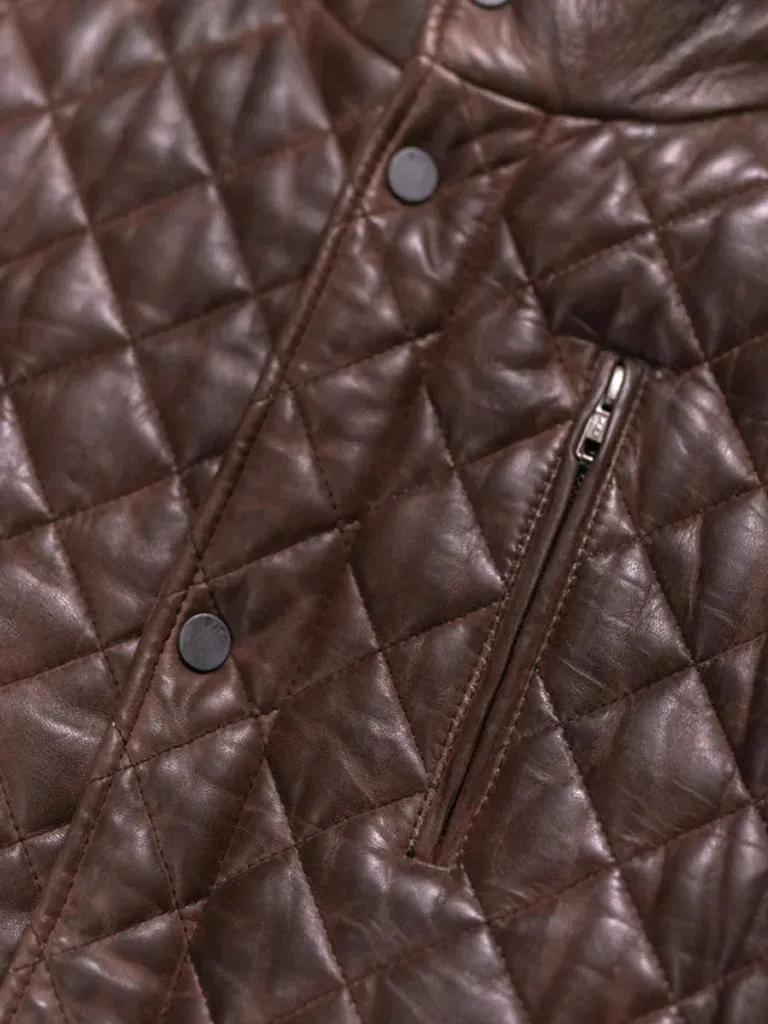 Dark Brown Quilted Real Leather Jacket