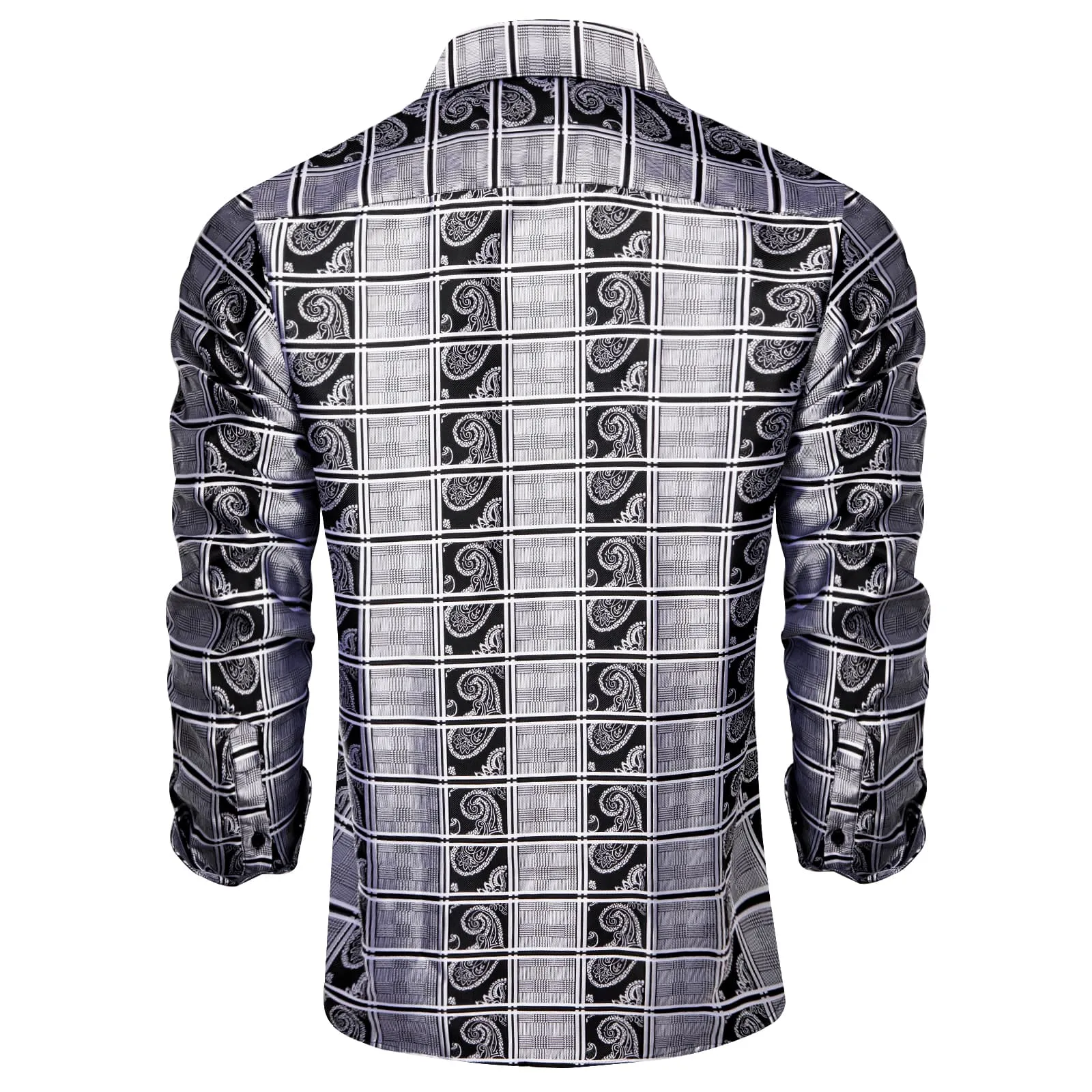 DiBanGu Dress Shirt Taupe Gray Black Plaid Paisley Button Down Long Sleeve Mens Shirt Top