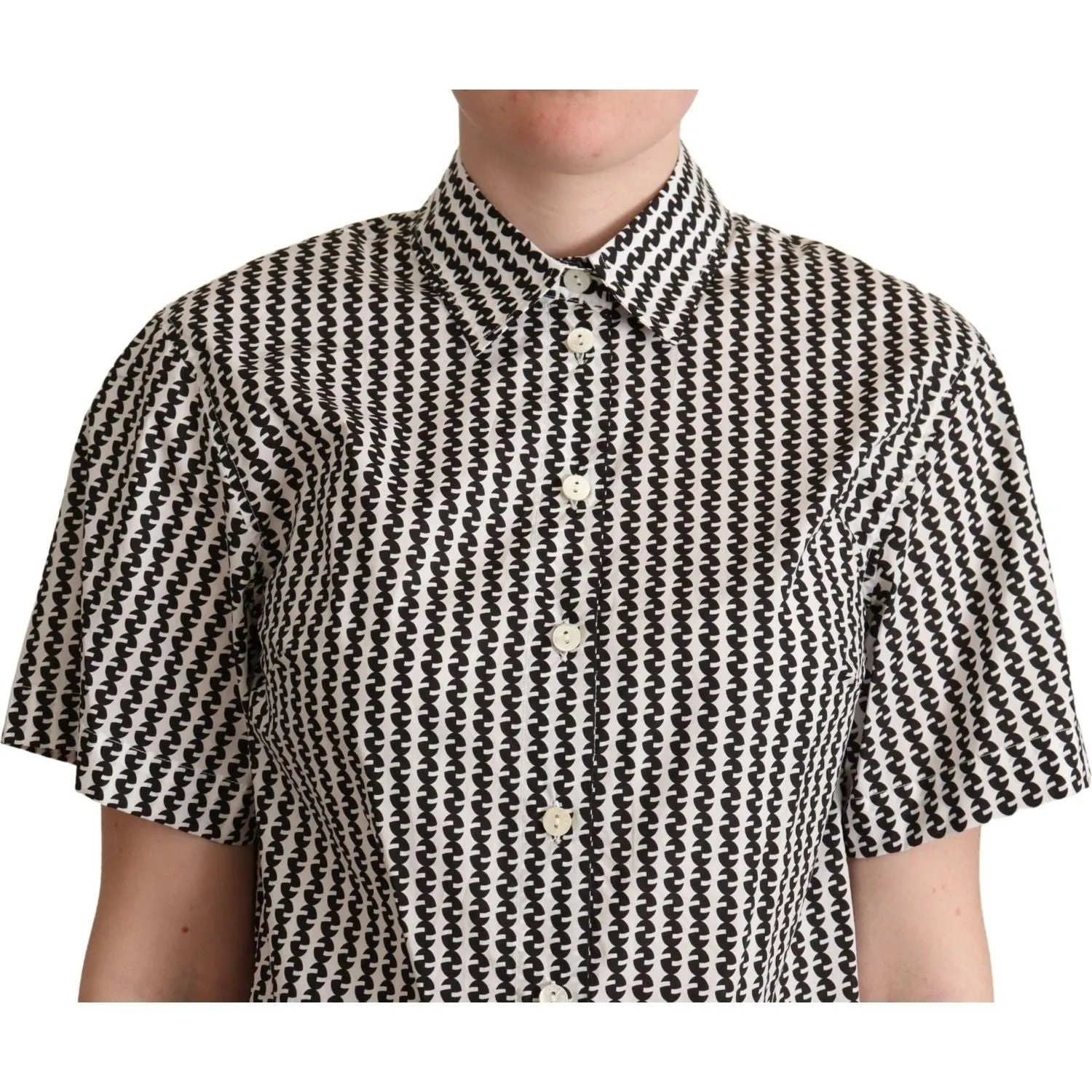 Dolce & Gabbana Elegant Black and White Patterned Cotton Polo