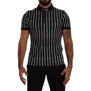 Dolce & Gabbana Elegant Striped Polo T-Shirt in Black