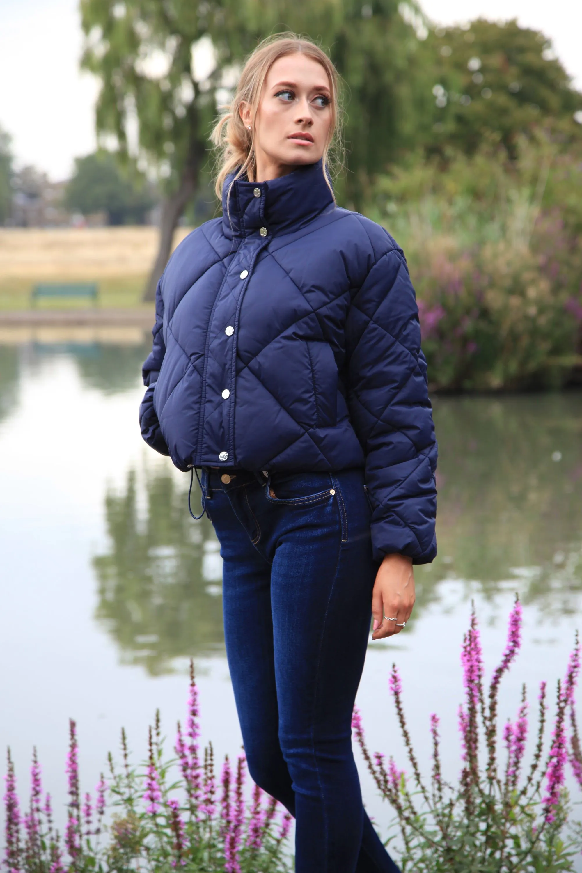 Double Second Navy Quilted Cropped Jacket