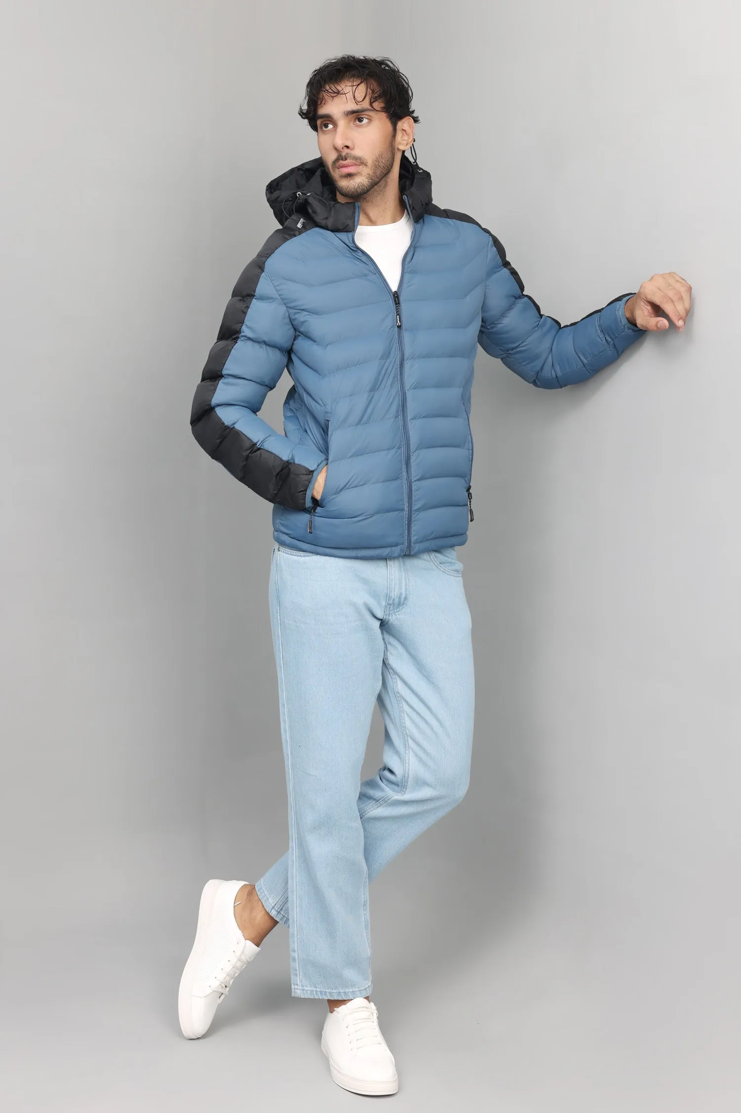 DUAL-TONE PUFFER JACKET-BLUE