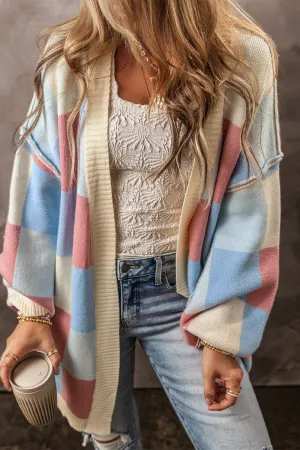 Exposed Seam Color Block Open Front Cardigan