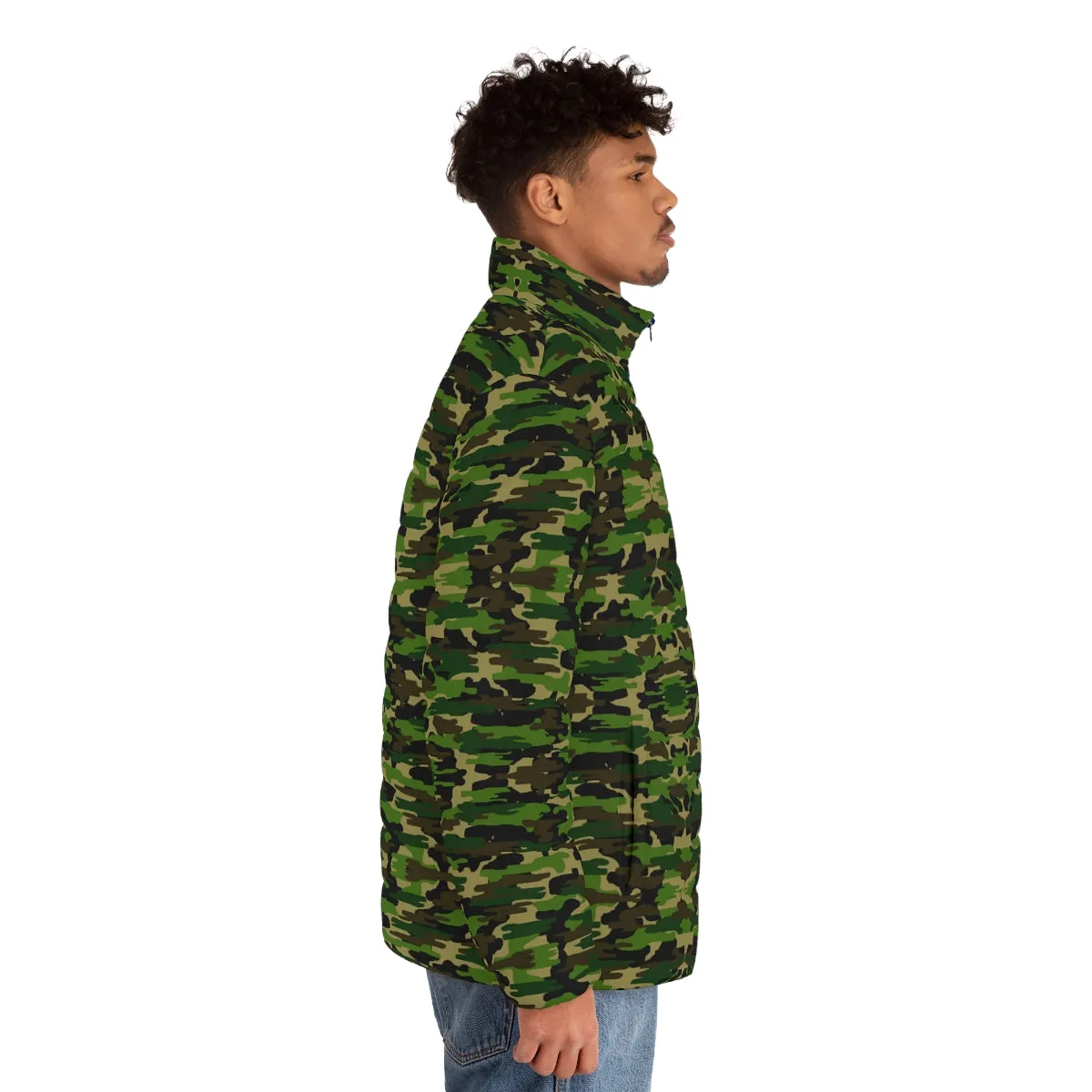 Green Camo Print Men's Jacket, Best Men's Puffer Jacket With Zippers