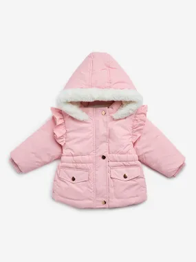 HOP Baby Pink Ruffled Hooded Puffer Jacket