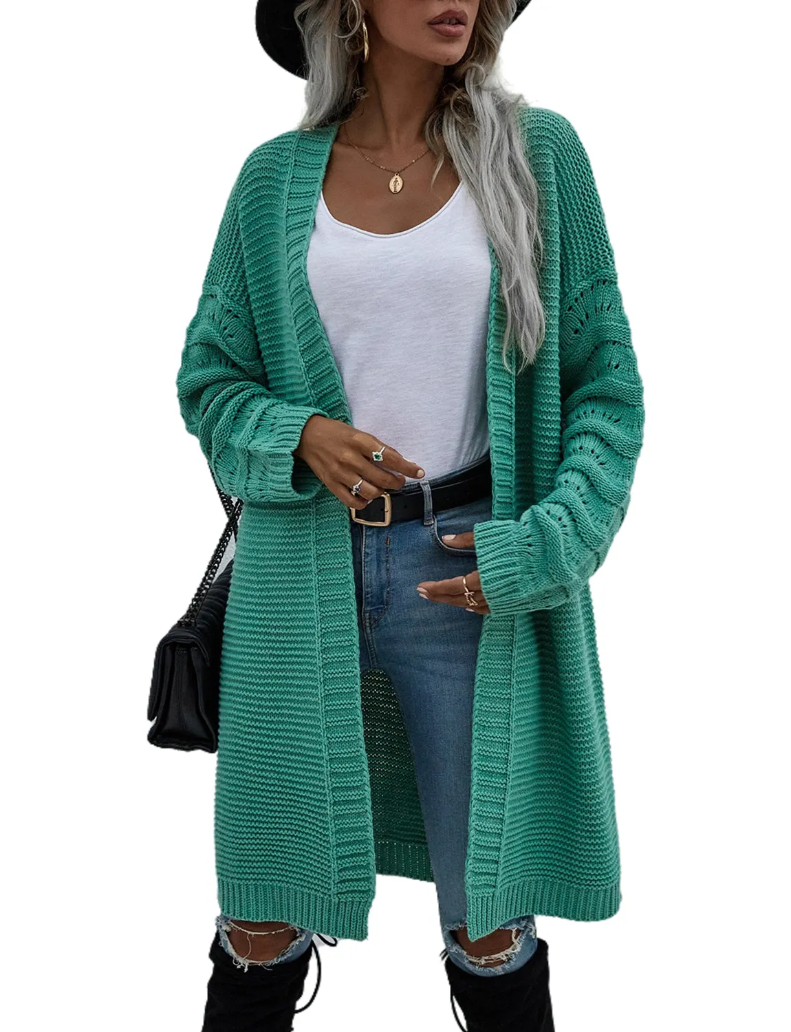 iB-iP Women's Oversize Cardigan Sweater Loose Casual Long Sleeve Solid Color Top