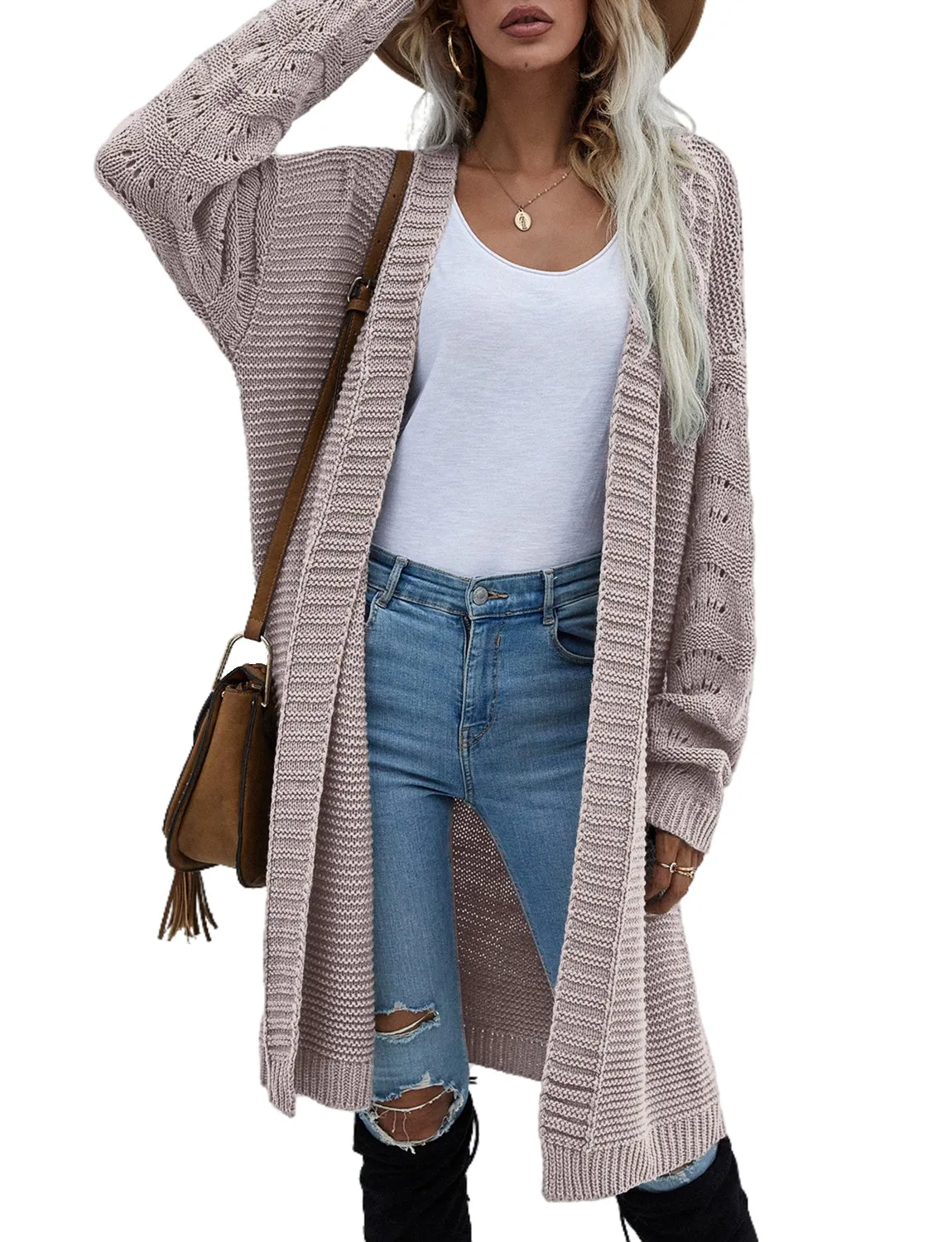 iB-iP Women's Oversize Cardigan Sweater Loose Casual Long Sleeve Solid Color Top