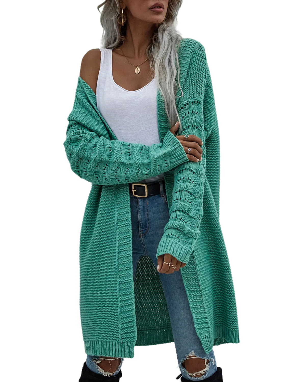 iB-iP Women's Oversize Cardigan Sweater Loose Casual Long Sleeve Solid Color Top