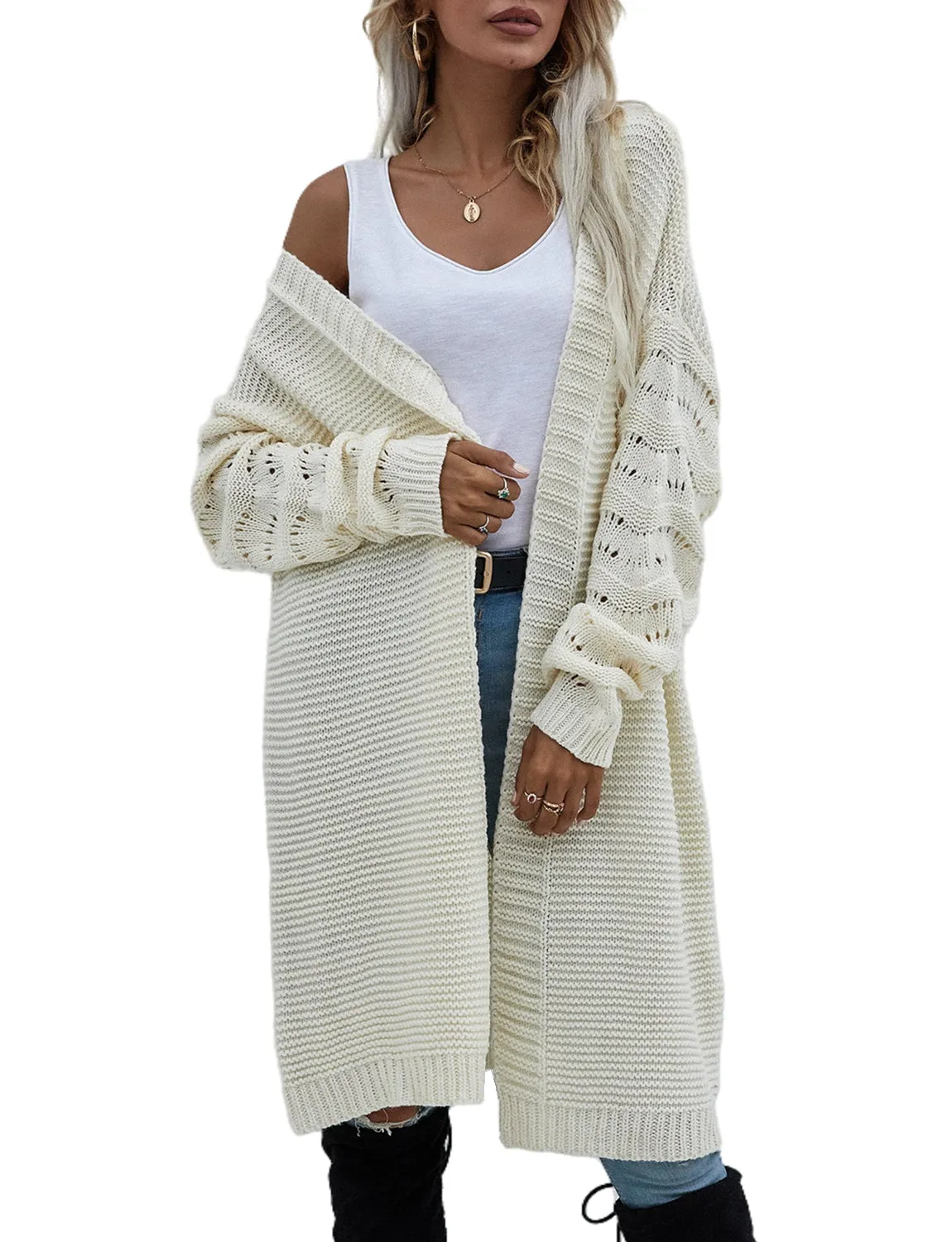 iB-iP Women's Oversize Cardigan Sweater Loose Casual Long Sleeve Solid Color Top