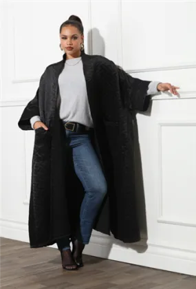 Luxe Moda LM388 Long Open Quilted Cardigan with Pockets