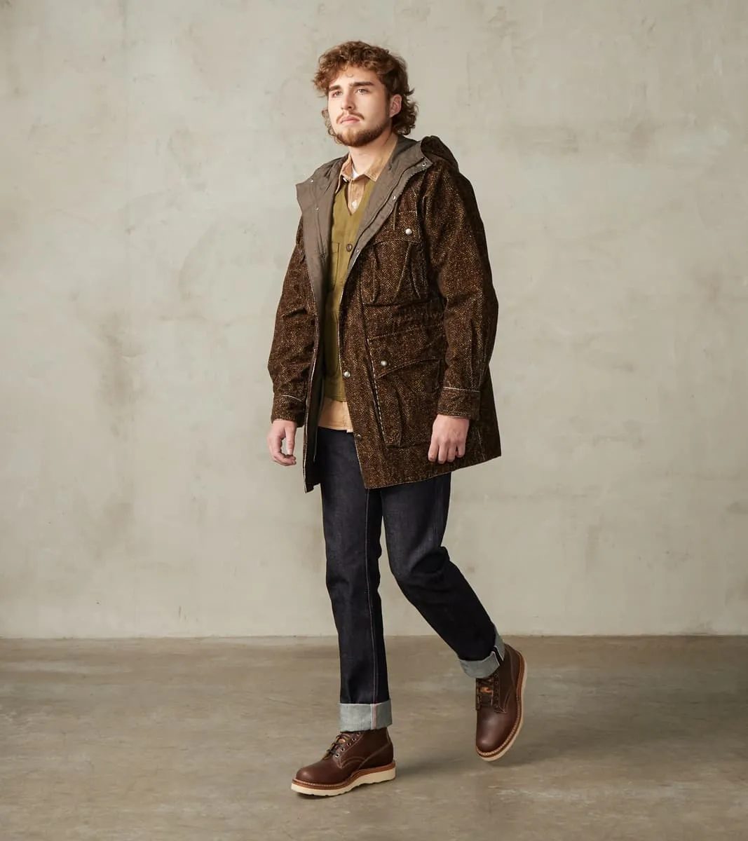 Mountain Parka - Herringbone Neps Tweed Printed Corduroy - Dark Olive