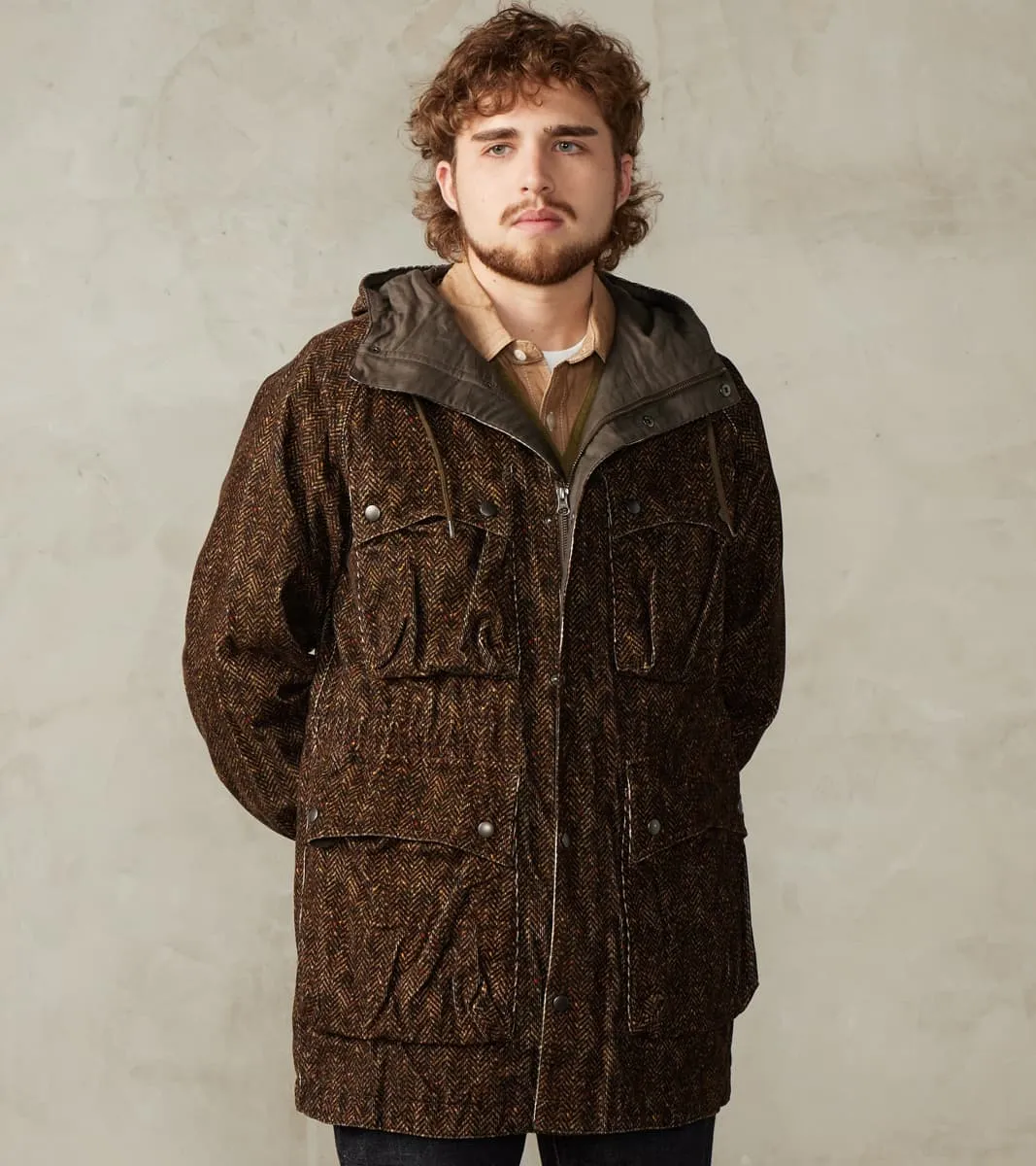 Mountain Parka - Herringbone Neps Tweed Printed Corduroy - Dark Olive