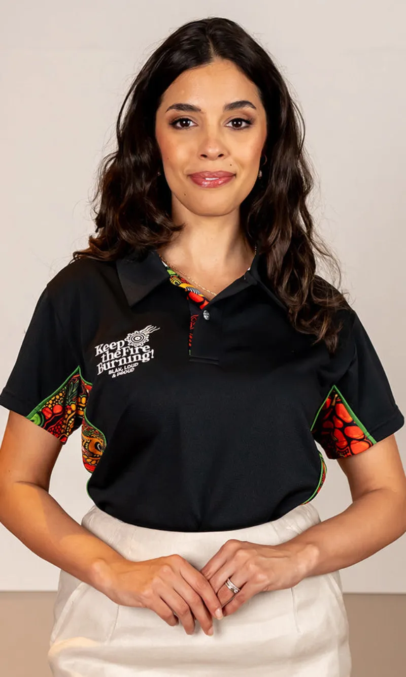 NAIDOC 2024 Aboriginal Art Ladies Fitted Bamboo Polo Proud & Deadly