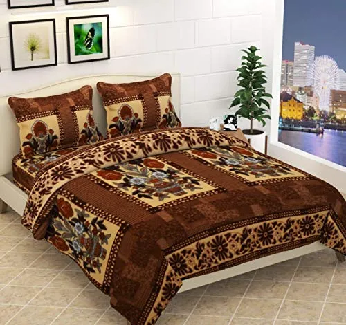 Prozone Warm Polar Fleece Gamla Printed Woollen Bedsheet for Double Bed 90 x 100 Inches with 2 Matching Pillow Covers I Winter Flat Double Bedsheet with 2 Pillow Cover (Gamla & Coffee)