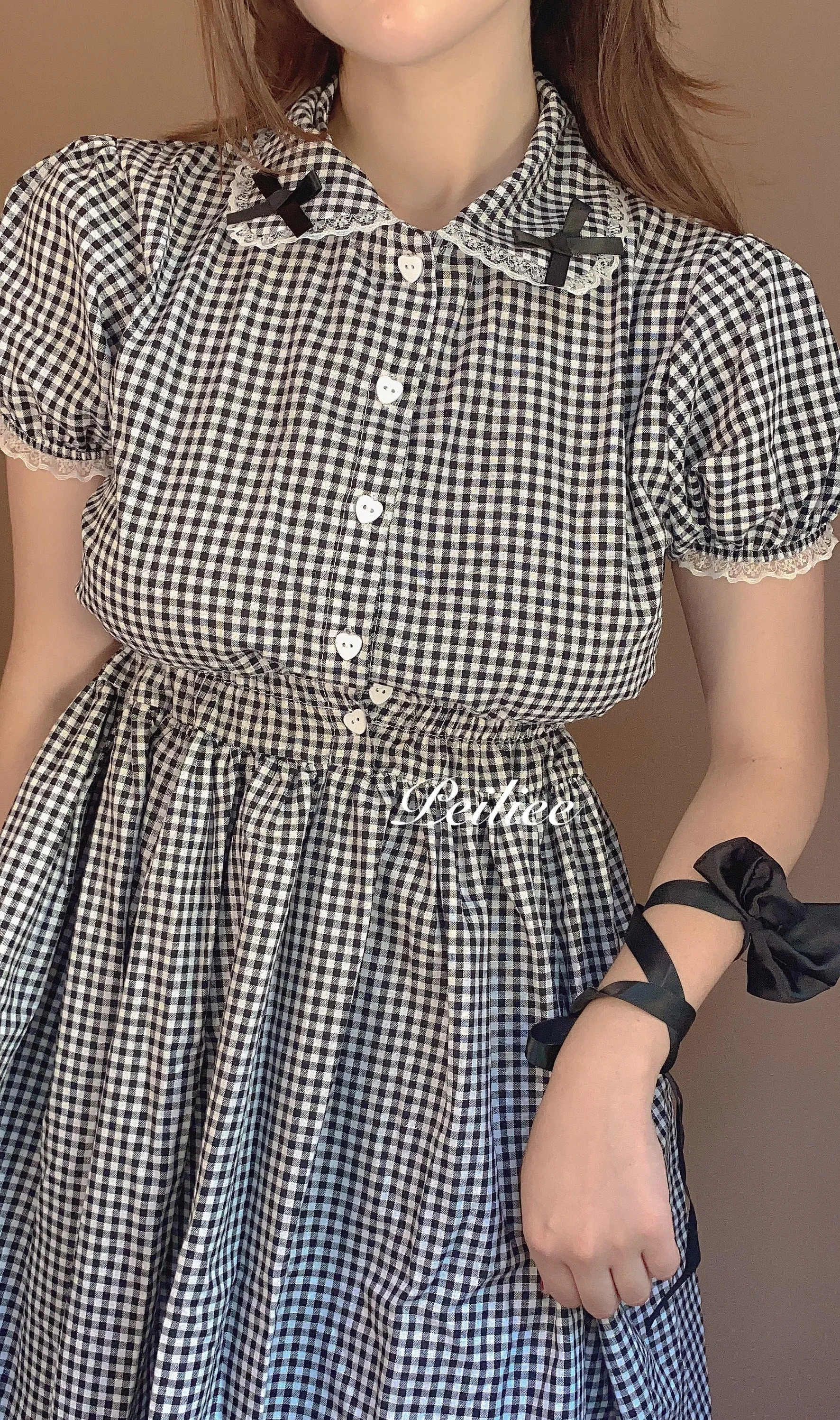 Sweden Warehouse [By Peiliee] Afternoon Tea At Tiffany Gingham Babydoll Mini Dress Lolita 1997 style