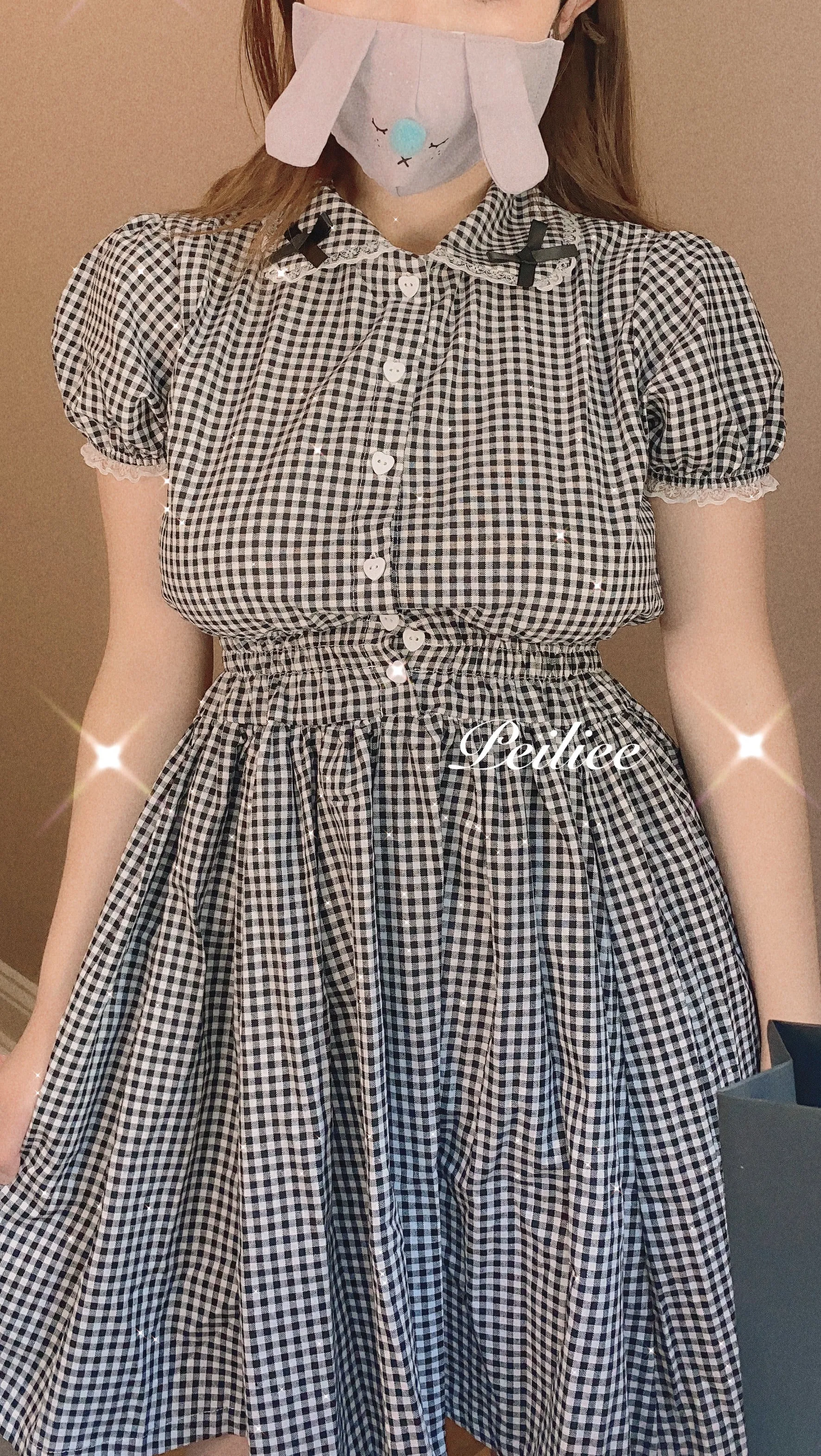 Sweden Warehouse [By Peiliee] Afternoon Tea At Tiffany Gingham Babydoll Mini Dress Lolita 1997 style