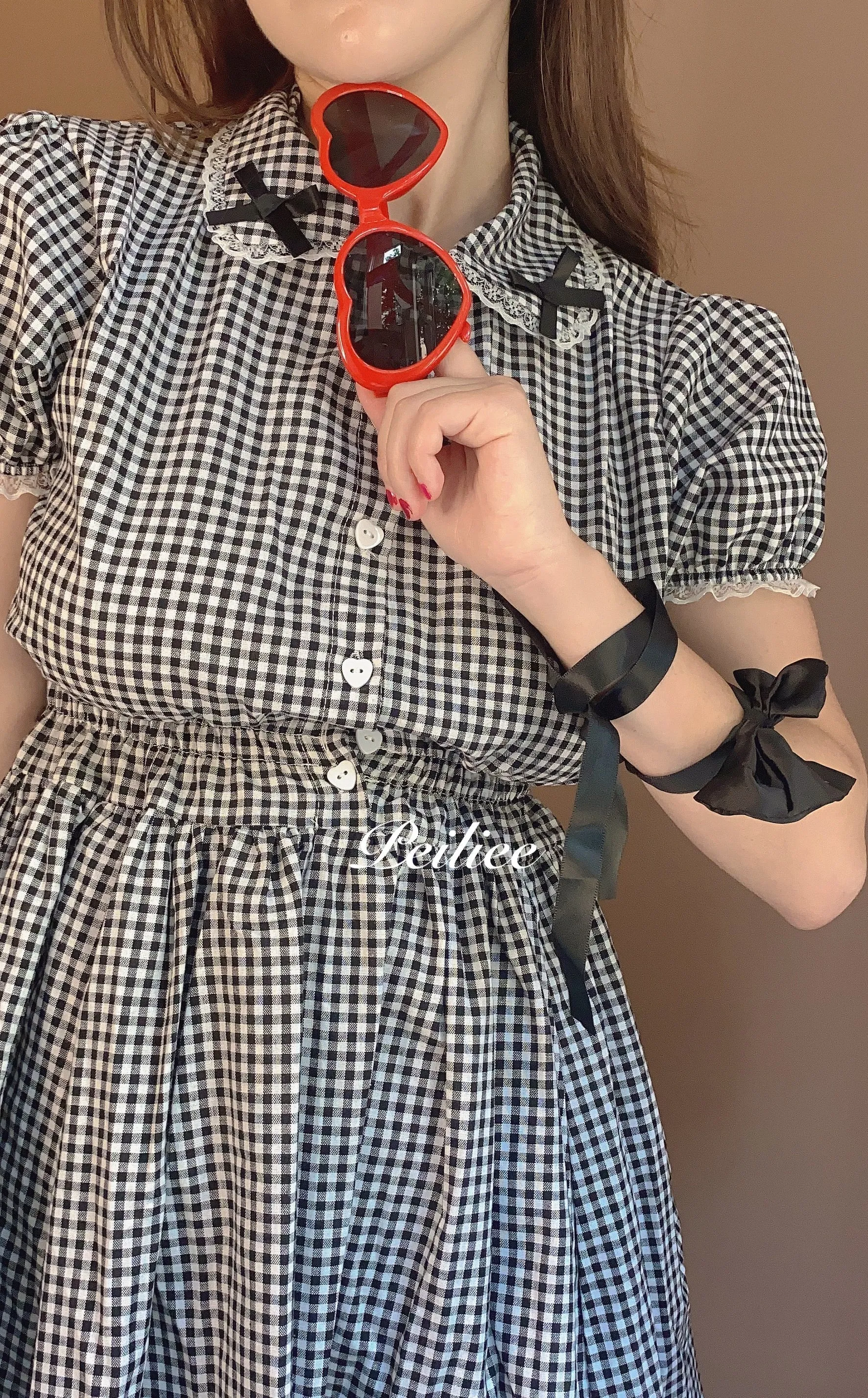 Sweden Warehouse [By Peiliee] Afternoon Tea At Tiffany Gingham Babydoll Mini Dress Lolita 1997 style