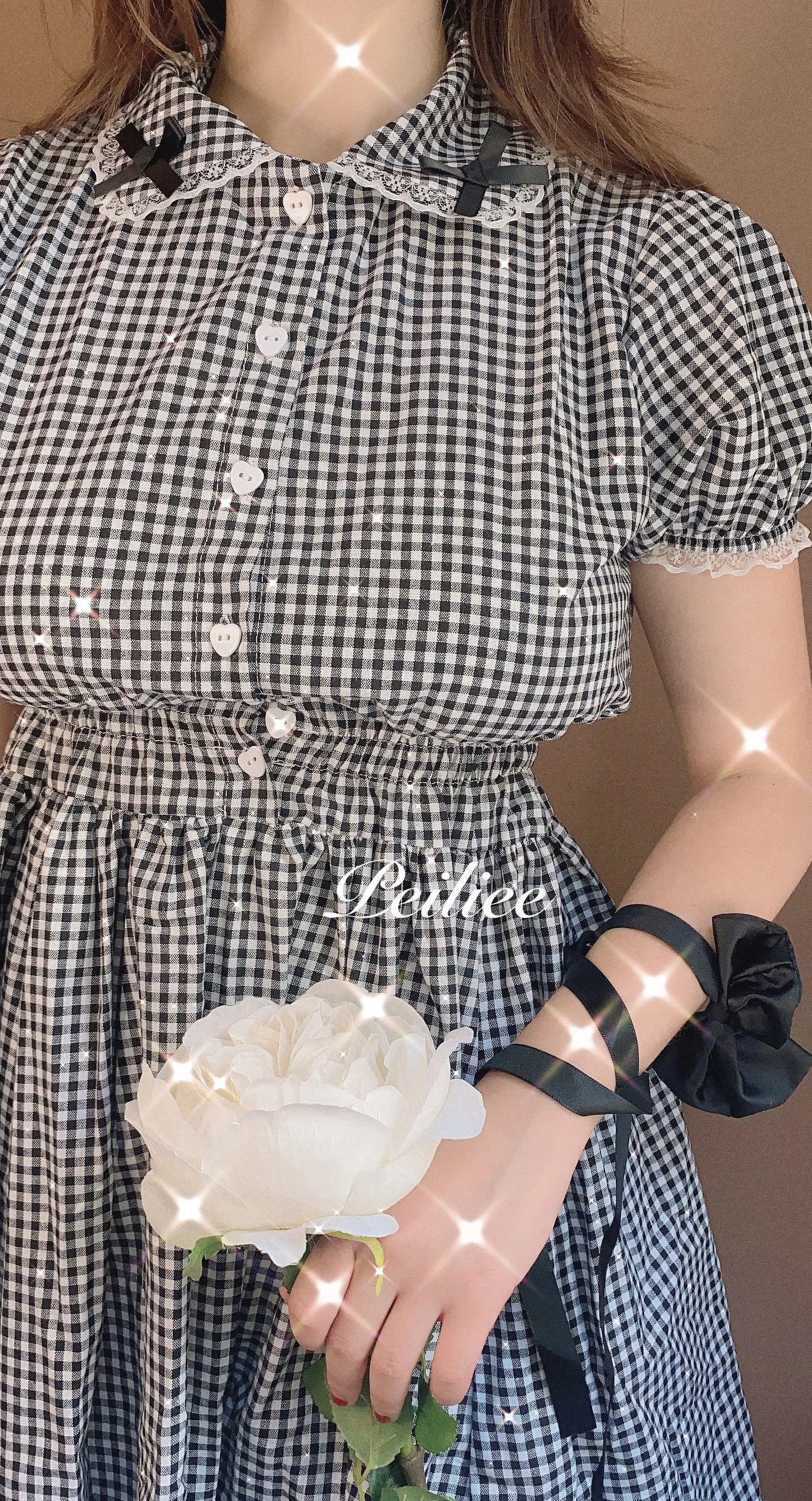 Sweden Warehouse [By Peiliee] Afternoon Tea At Tiffany Gingham Babydoll Mini Dress Lolita 1997 style