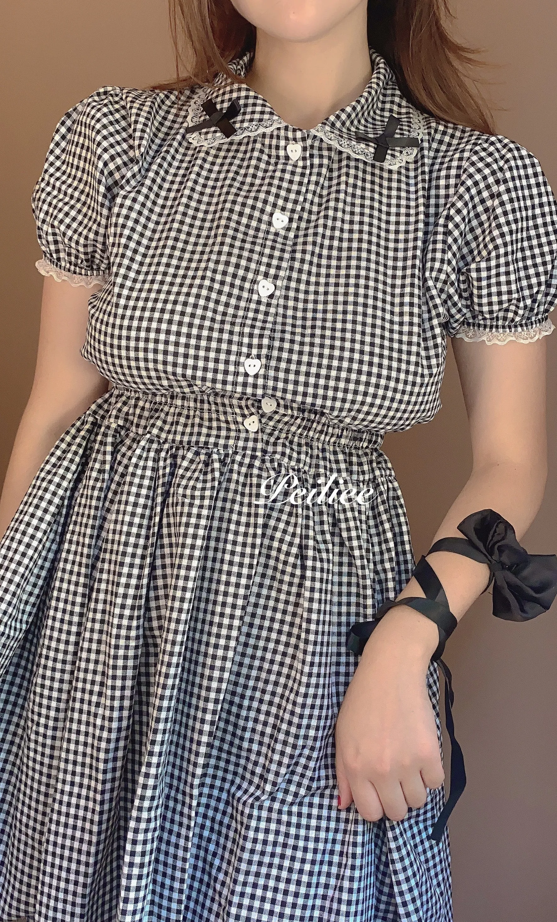 Sweden Warehouse [By Peiliee] Afternoon Tea At Tiffany Gingham Babydoll Mini Dress Lolita 1997 style