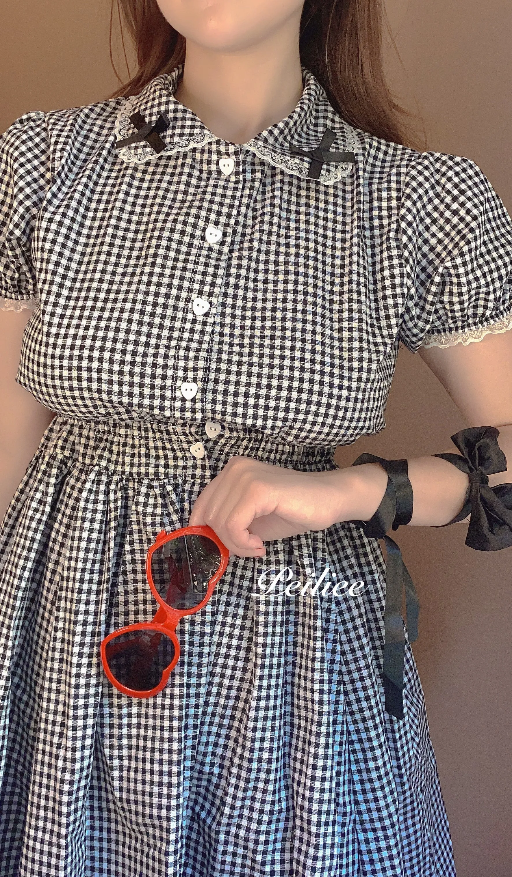 Sweden Warehouse [By Peiliee] Afternoon Tea At Tiffany Gingham Babydoll Mini Dress Lolita 1997 style