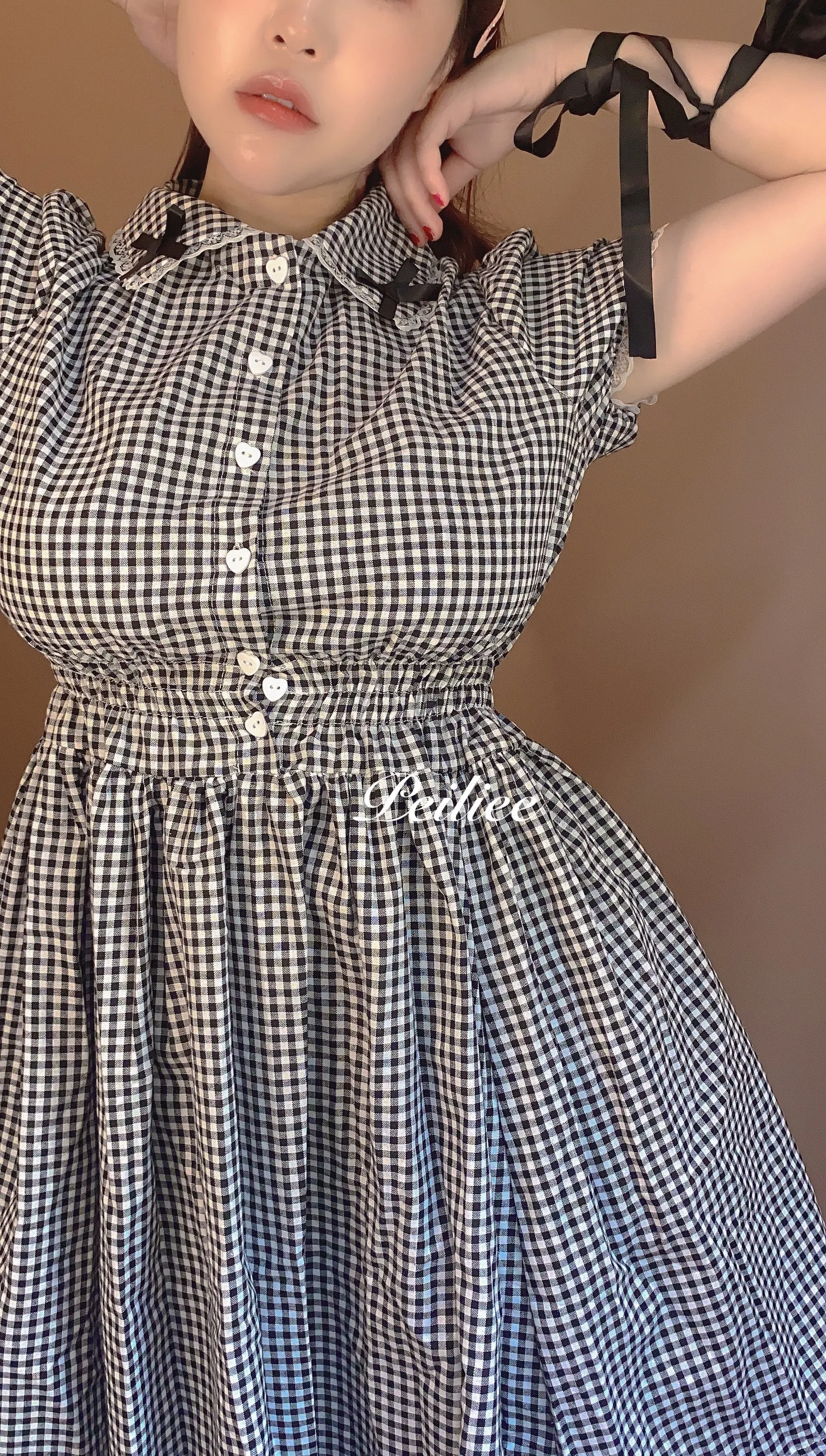 Sweden Warehouse [By Peiliee] Afternoon Tea At Tiffany Gingham Babydoll Mini Dress Lolita 1997 style